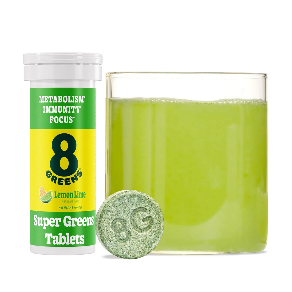 8greens Supergreens Tablets 144; Super Greens Powder Superfood Tablet, Metabolism Immunity & Focus, Daily Greens Effervescent Tablet, Organic: Aloe Vera, Spirulina, Chlorella, Lemon Lime, 10 Pegawai
