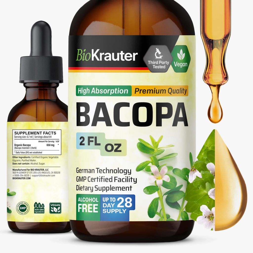 BIO KRAUTER Bacopa Monnieri Drops - Brain Suplemen Brahmi - Liquid Bacopa Suplemen - Alkohol & Gula Free - Vegan 2 Fl.Oz. aku tidak tahu.