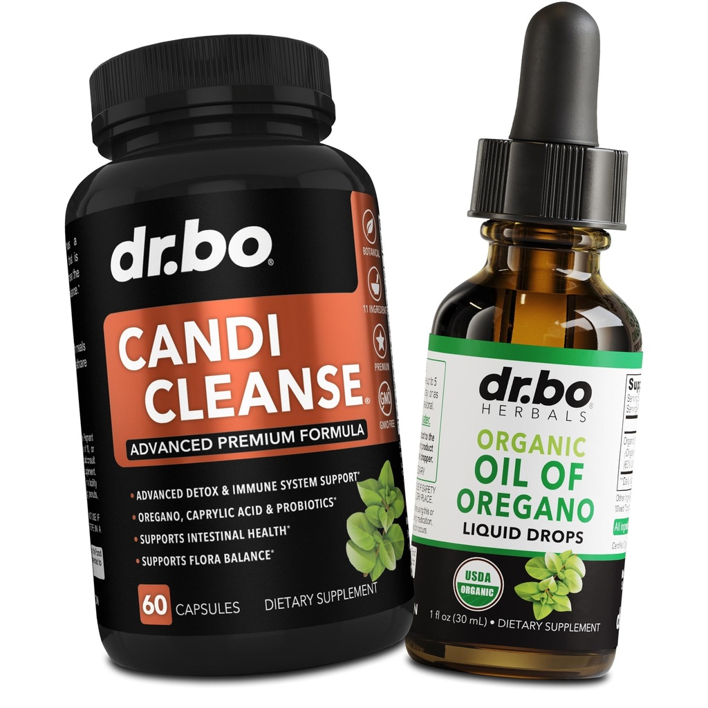 Candi Cleanse & Oregano Oil Drops - Extra Strength Probiotic Complex Cleanser & Organic Liquid