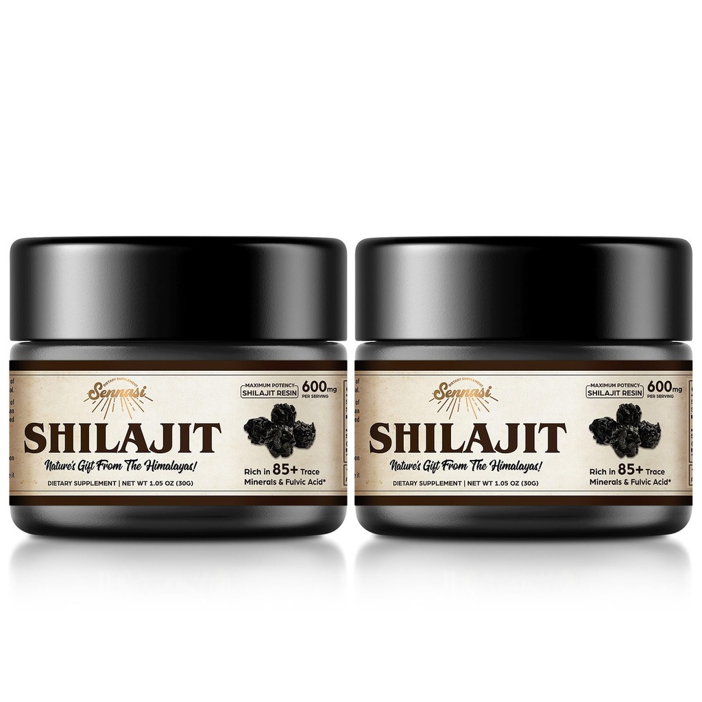 Shilajit Pure Himalaya Shilajit Shilajit Resin - Potency Maksimal 600mg Natural Organical Shilajit Resin dengan 85 + Trace Minecies & Fulvic Acid for Energy, Ammune Dukungan, 30 Grams (2 Pack)