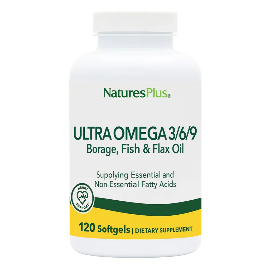 Nature Plus Ultra Omega 3 6 9-1200 mg, 120 Softgels - Borage Oil, Minyak Ikan, Suplemen Flax Oil - Gluten- Bebas - 120