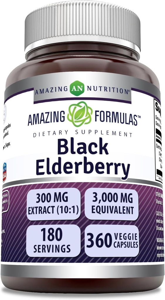 Amazing Formulas Sambucus Black Elderberry 124; 300 Mg Extract 10: 1 (3000 Mg Equivalen) Average (1 Pack, 360 Count)