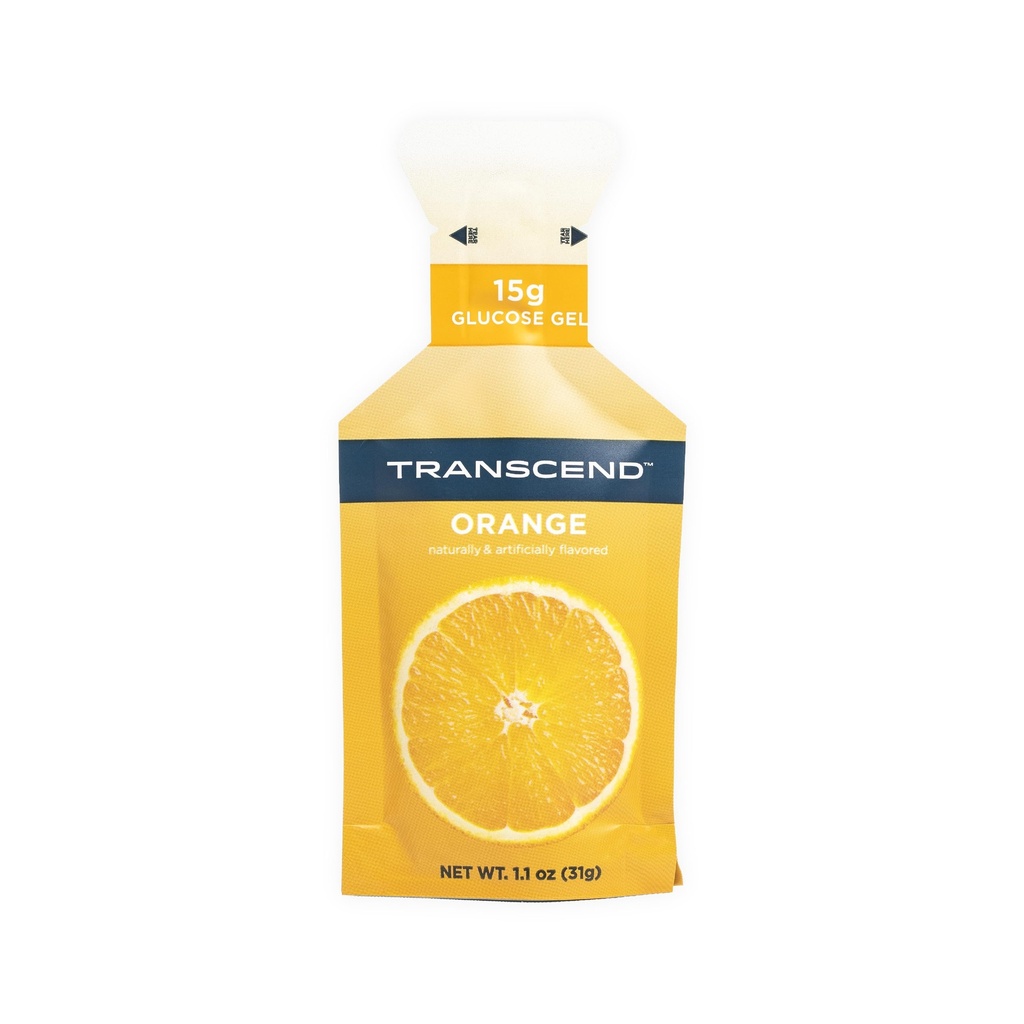 Transcend Foods Orange Gel (1.1 oz, Pack of 10) Fast- Acting Carb Gel Orange Flavor - Caffeine Free, Gluten Free