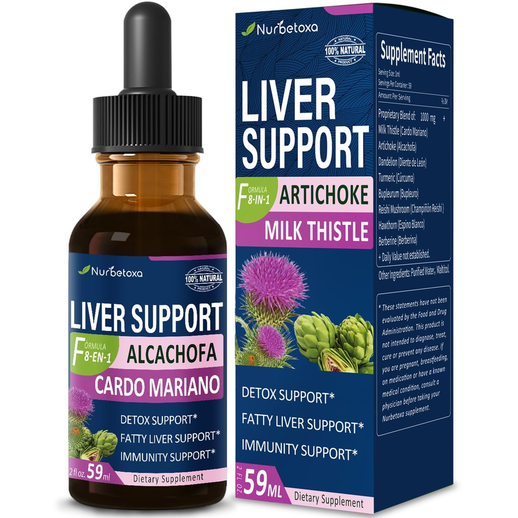 Milk Thistle & Artichoke Extract Liver Dups for Fatty Liver, Alcachof, Curcuma y Cardo Mariano the el Higado Graso, Berberina para Bajar de Peso, Liver Detox & Repair Formula. 2oz
