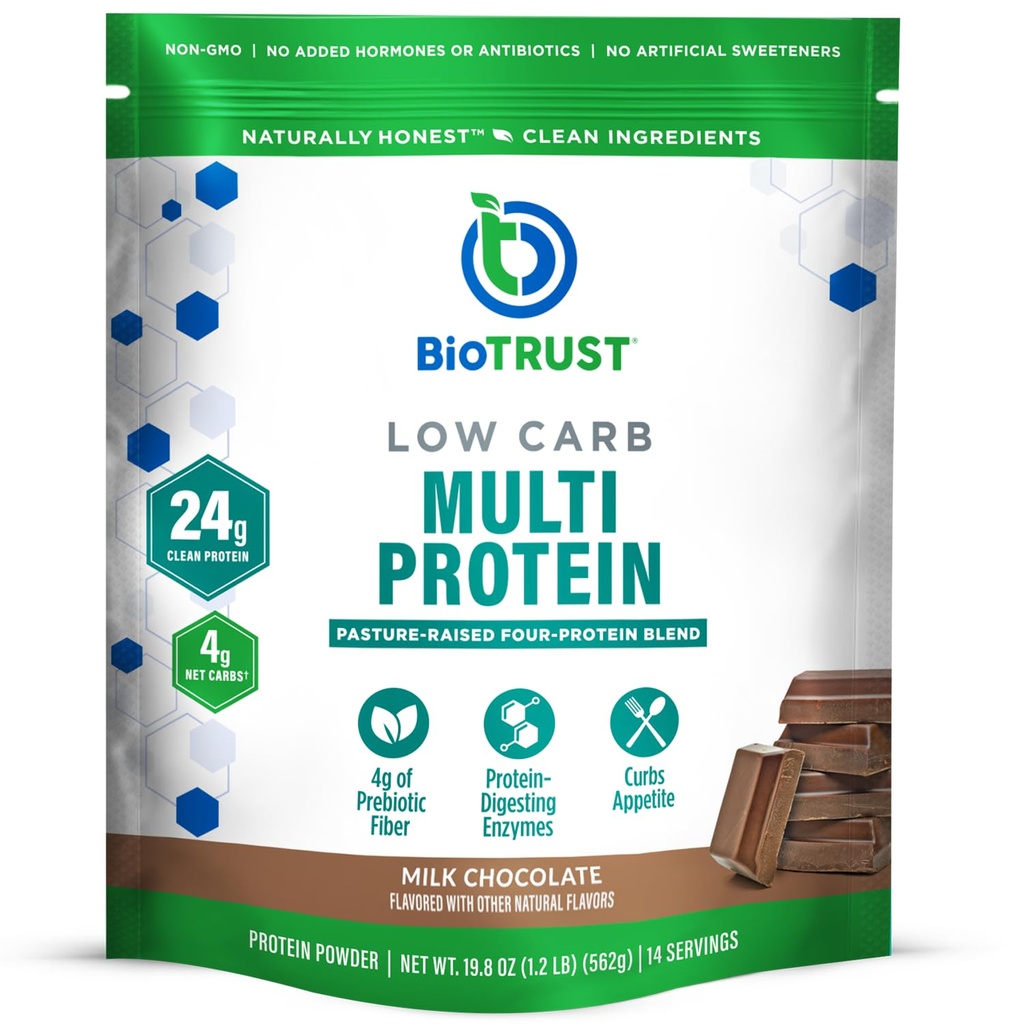 BioTrust Low Carin Protein Powder - Delicious Whey & Casein Blend from Grass- Fed Hormone Free Cows - Non GMO, Gluten Free (Chocolate)