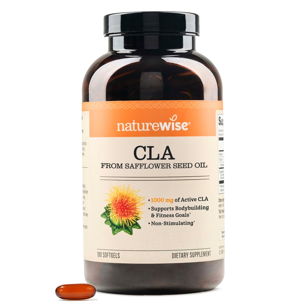 NaturreWise CLA 1250 - GMO, Gluten Bebas - 180 Softgels [Persediaan Dua Bulan]