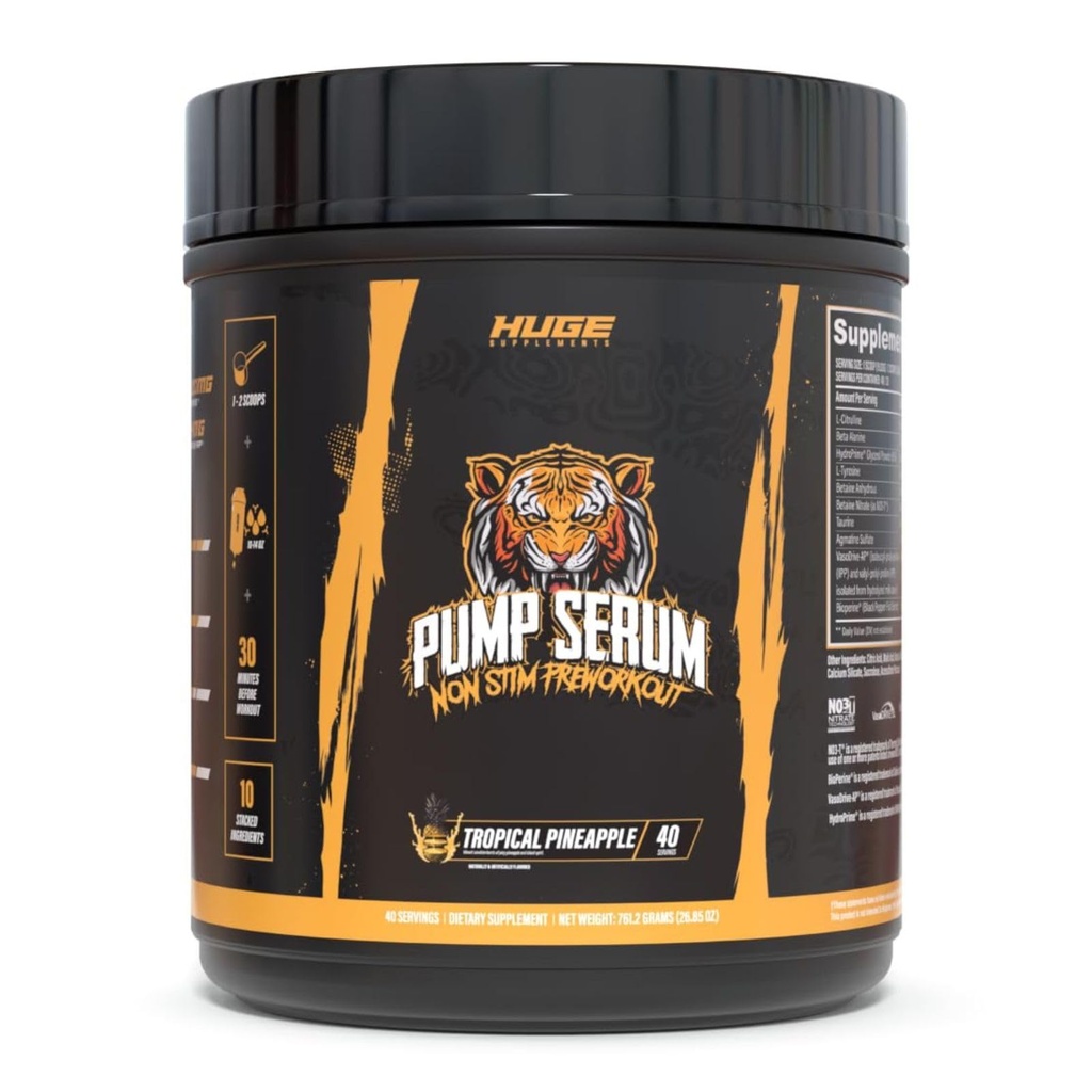 Suplemen Besar Pompa Serum, Stim Free Pre Workout dan Nitric Oxide Booster untuk Enhance Focus, Pumps, Fulness dengan No Caffeine, L-Citrulline, GlycerPump, L- Tyrosine, Nitroigin (Nanas Tropis)