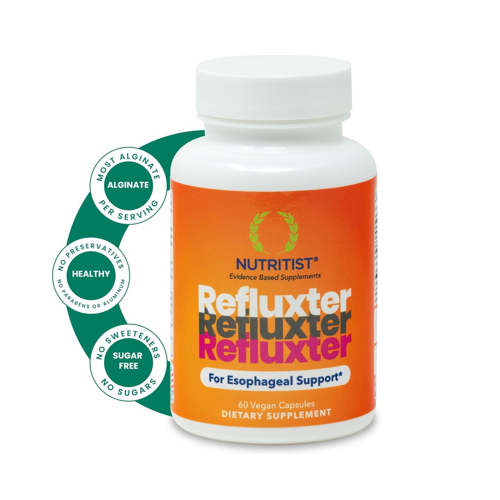 Refluxter Sodium Alginate Capsules - Acid Reflux & JERD Relief Suplemen. Mendukung LPR, Silent Reflux, Heartburn, Intervention. Terapi Alginate. Alginato de sodio. 60 Vegan Capsules