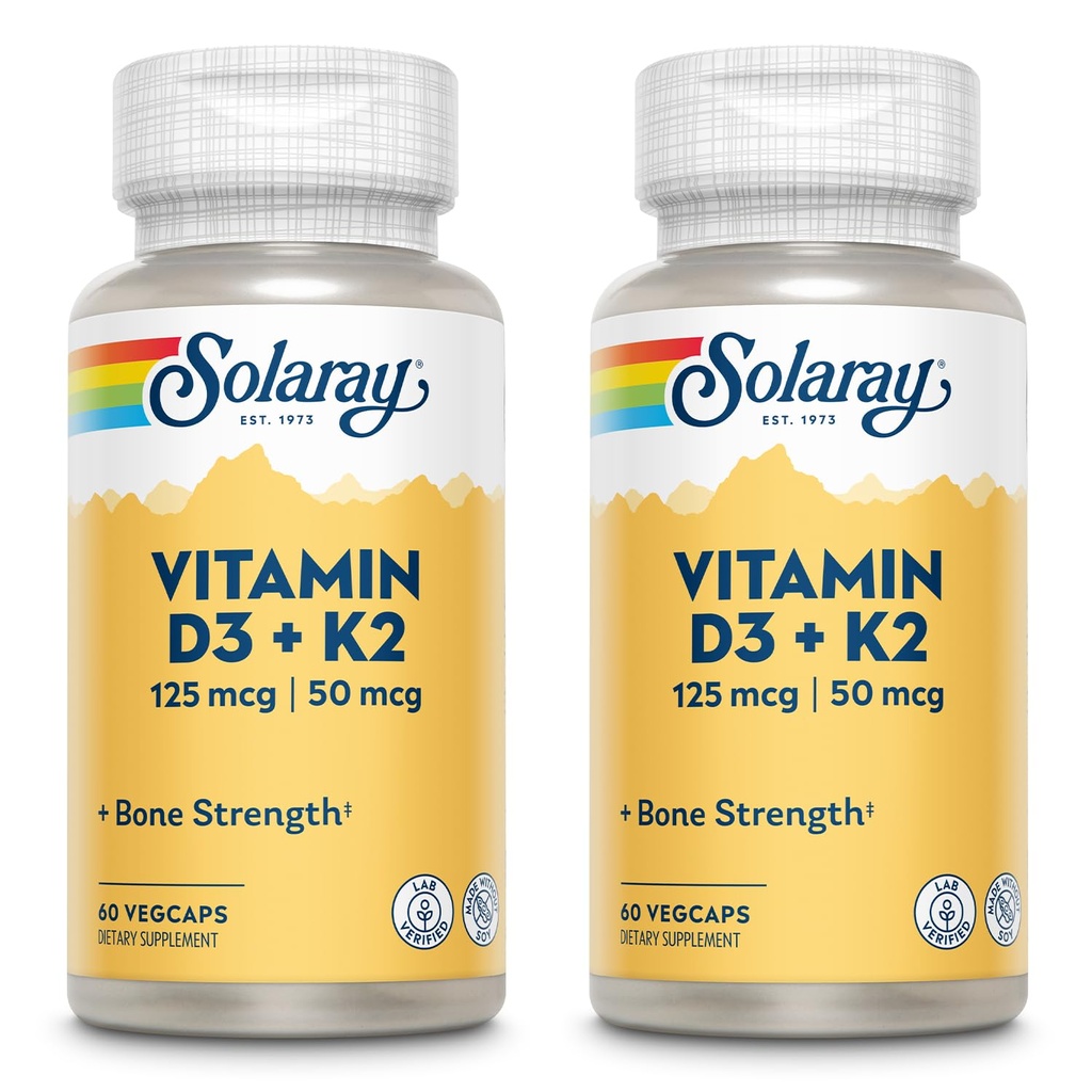 SOLARAY Vitamin D3 + K2, D & K Vitamin for Calcium Absorpsi dan Dukungan untuk Sistem Kardiovaskular & Arraption, Non- GMO & No Soy
