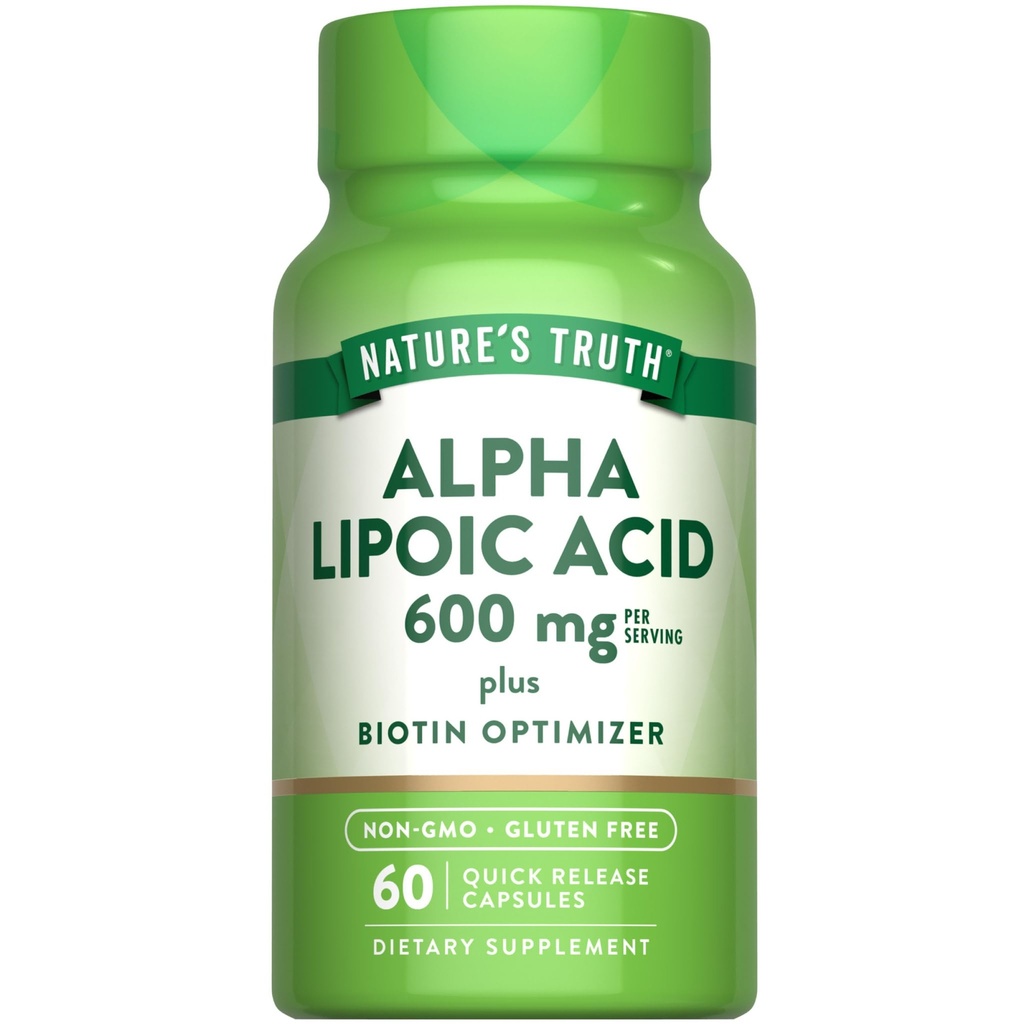 Nature 's Truth Alpha Lipoic Acid 600mg 124; plus Biotin Optimizer 124; 60 Capsules 124; Non-GMO & Gluten Free Suplemen