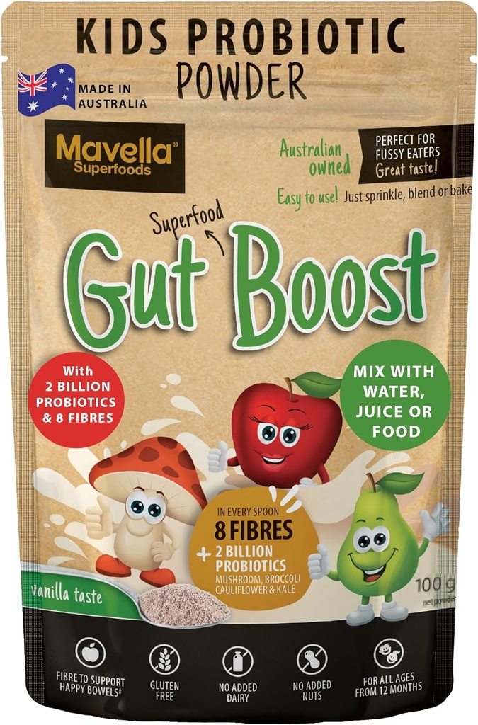 Anak Probiotic Powder Gut Boost - Daily Digetical & Imune Dukungan dengan Fiber for Children Toddlers, Vanilla Flavored Fiber Supplement, Easy Mix for Constipation & Gut Health 3.52oz (100g)