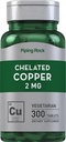 Piping Rock Chelated Copper 2 mg Supplement dua 124; 300 Tablet 126; Vegetarian, Non-GMO, Gluten Free