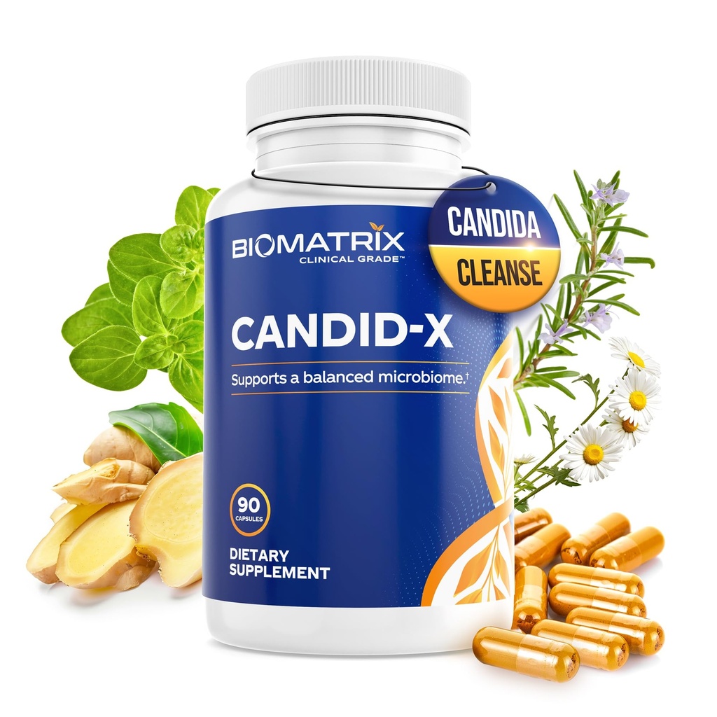 BioMatrix Candid-X Gut Cleanse dengan Berberine, Oregano, Sodium Caprylate, Chamomile, Ginger, PU D 'arco, Digetical Suplemen untuk Pria dan Perempuan 124; 90 Capsules