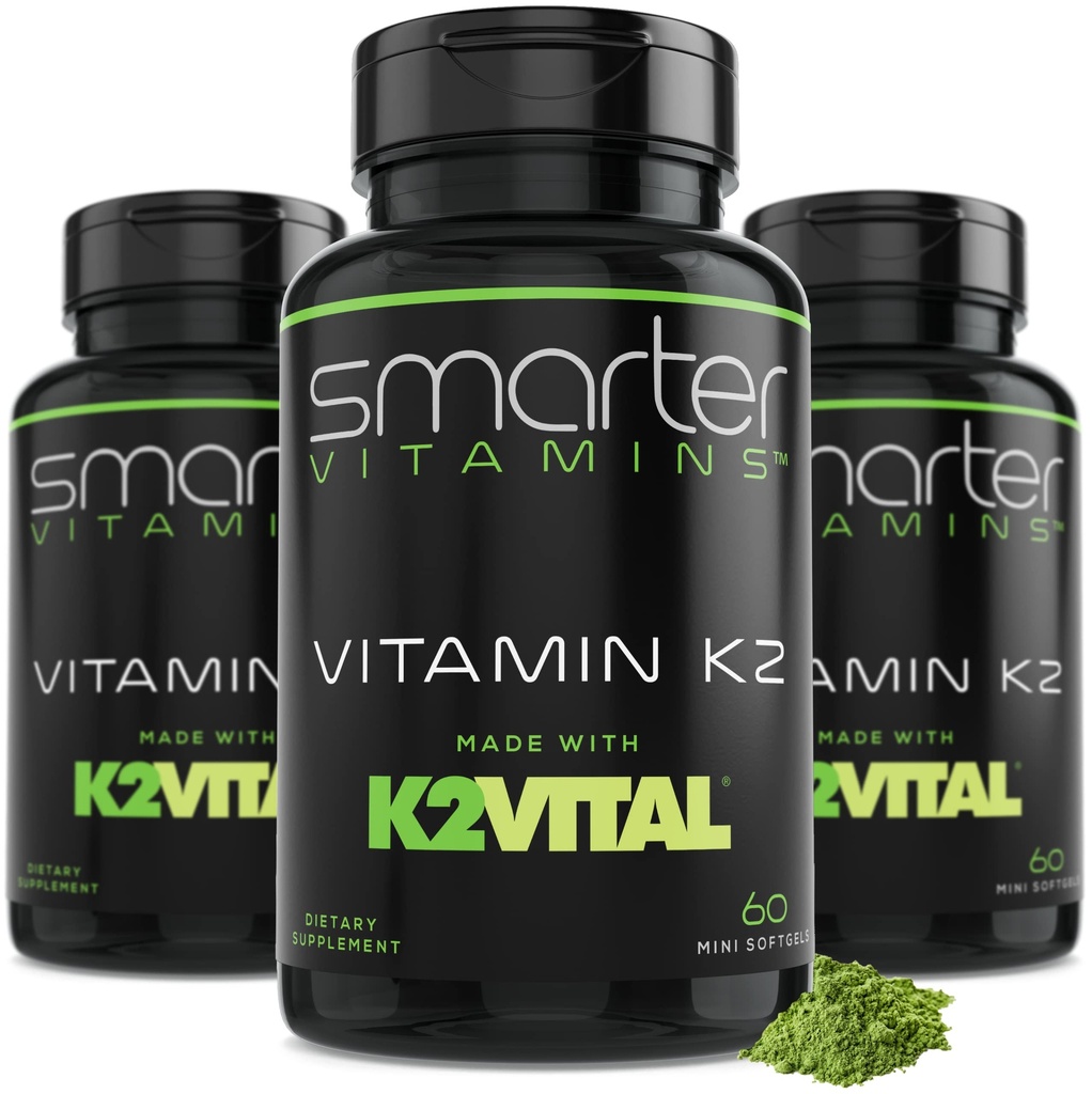 (3 Pack) Smarter Vitamin K2 MK7 100mcg, Dibuat dengan K2VITAL dan Kale, 180 Liquid Softgels