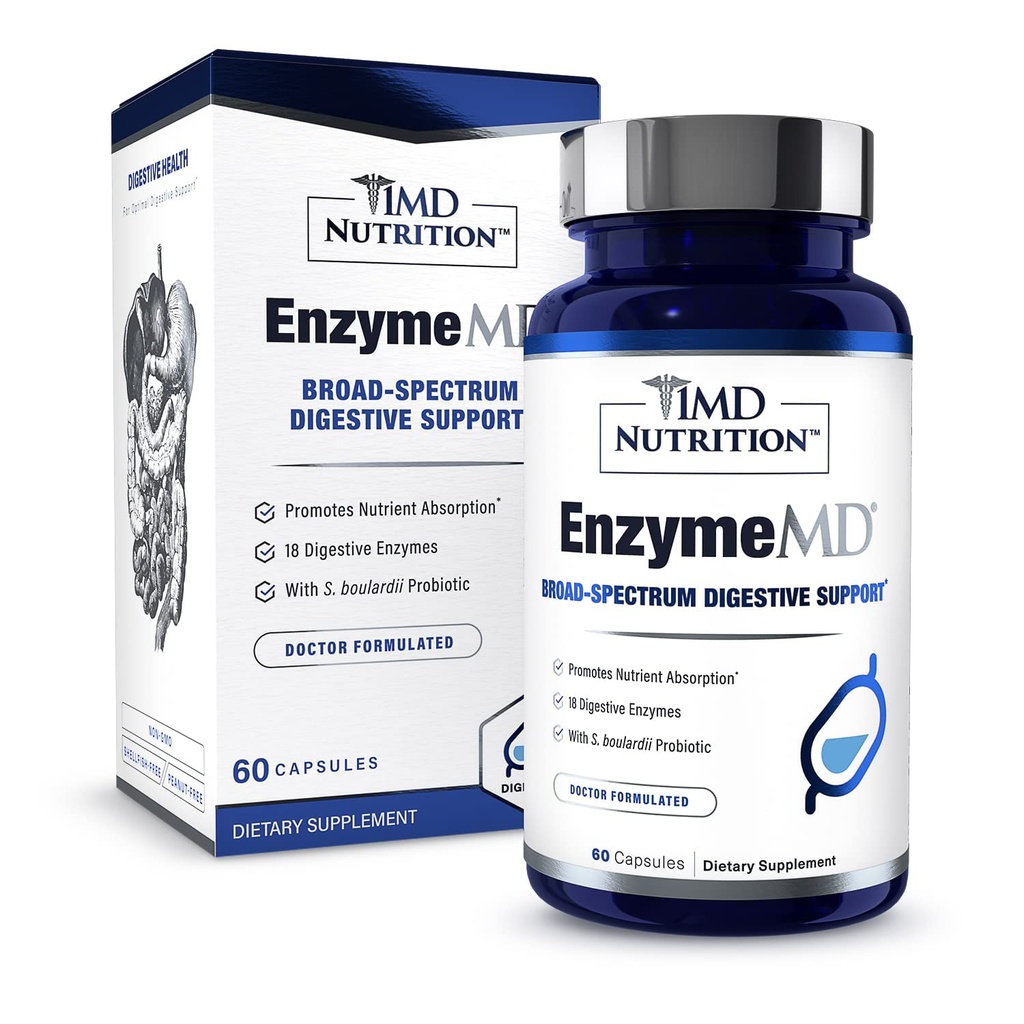 Tambahan EnzymeMD 1MD - Digetical Enzymes - Dokter Formulated 124; 18 Plant - berbasis Enzymes - Gas & Bloating Dukungan: 124; 60 Kapsul