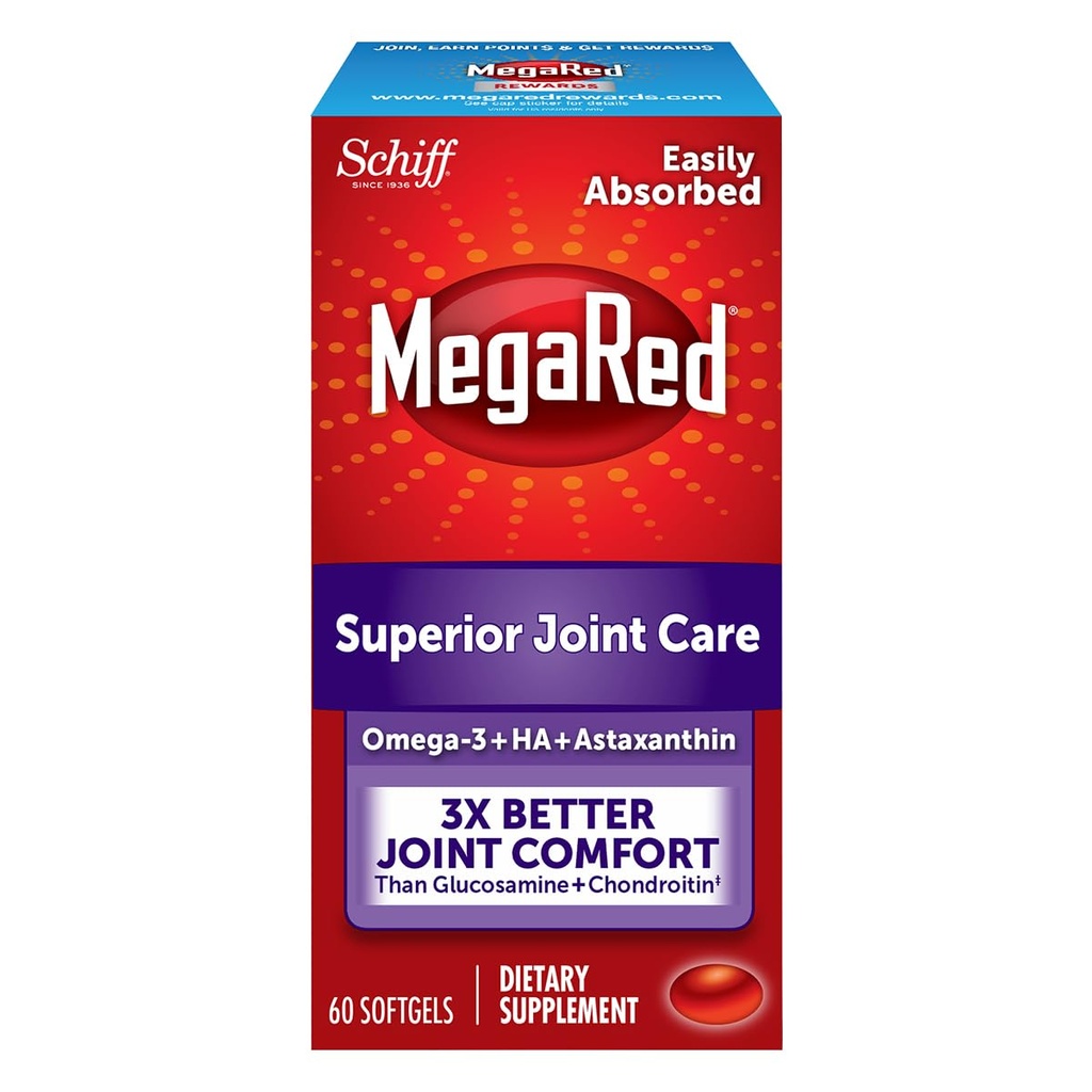 Omega--3 Krill Oil dan Tambahan Gabungan - Megared Joint Care 60 softgel - EPA / DHA asam lemak, antioksidants, asam Hyaluronic, tidak ada bersendawa setelah makan seperti dengan Minyak Ikan