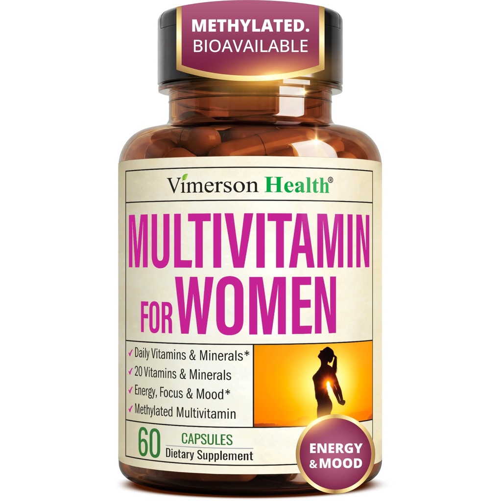 Multivitamin for Women with Methylated Vitamin and Cheleated Minements for Energy, Focus and Immune Health - Premium Daily Women Multivitamin & Multiminia - 60 Kapsul