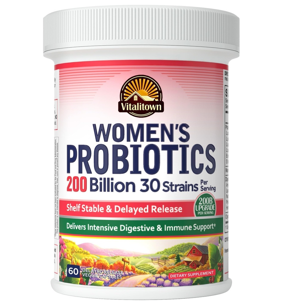 Vitalitown Women Progories 124; 200 Milyar CFUs 30 Strains 124; 60 ct 14; Shelf Stable, Acid Resistan 124; Replenish Good Bakteria, Intensive Digetical & Vaginal Dukungan 124; Vegan, Non-GMO