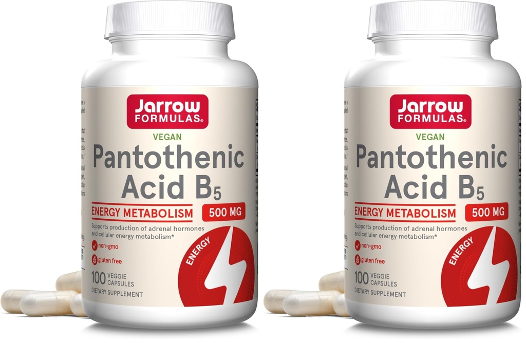 Jarrow Formulas Panthenic Acid B5 500 mg - 100 Veggie Caps - Escule B Vitamin - Produksi Energi & Metabolisme Dukungan - 100 Pelayan (Paket 2)