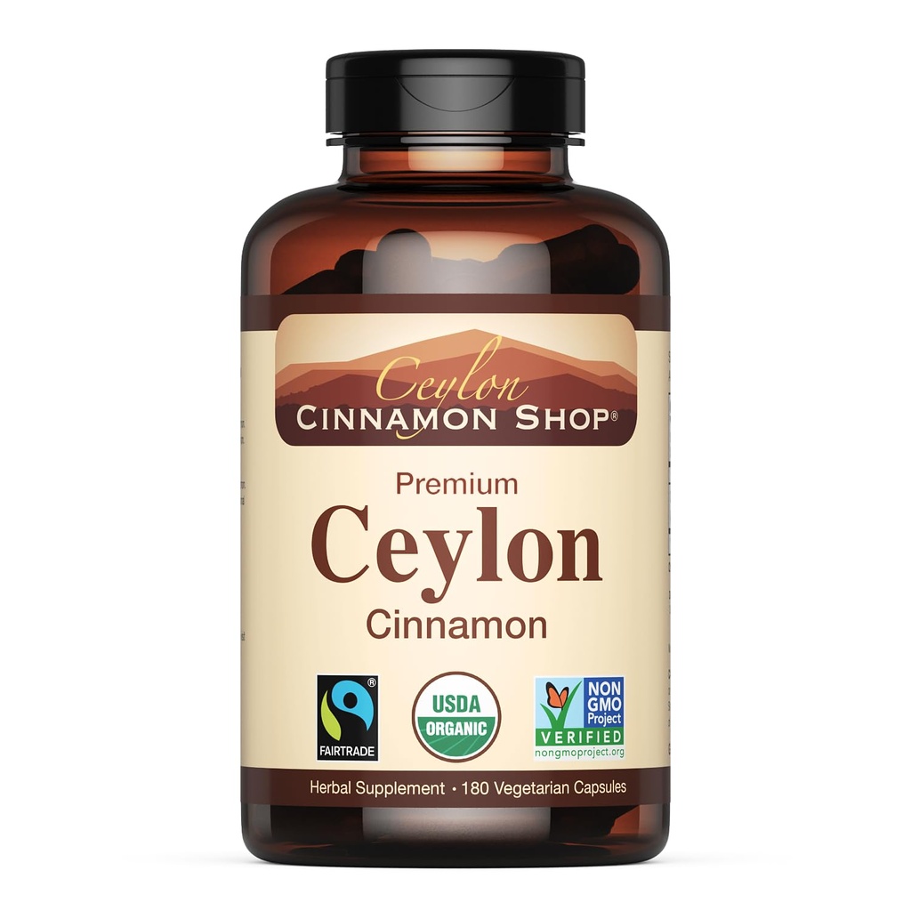Ceylon Cinnamon Shop Organic Ceylon Cinnamon (100% Sertifikasi) Suplemen, 180 Kapsul, 3 Bulan Supply
