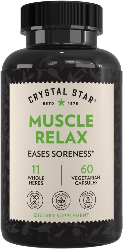 Crystal Star Muscle Relax (60 Capsules) - Herbal Relief dari Sore Muscles, Cramps & Spasms - Valerian Root, Jamaica Dogwood & Cramp Bark - Non-GMO