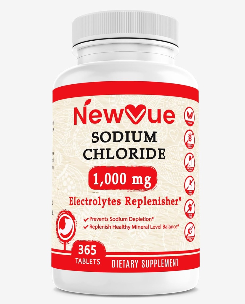 Sodium Chloride 1000mg, 365 Tablet - Salt Tablet, Non- GMO, Gluten Free - Drink with Electrolite Replaced Hydration
