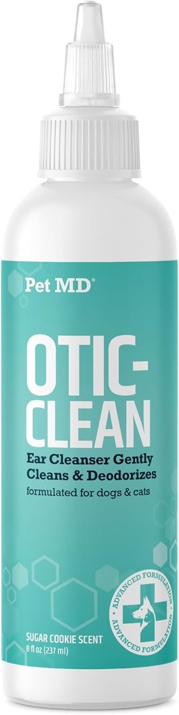 Pet MD Cat & Dog Ear Cleaner - Otic Ear Solution for Dogs - Pet Ear Cleaner - Cat & Dog Cleaner Supplies - Sugar Cookie Scent - 8 oz.
