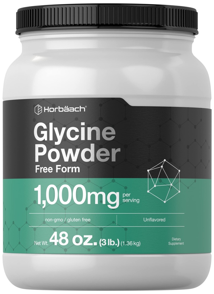 Horbäach Glycine Powder 3 lbs 124; Free Form Suplemen 124; Bumbu Unflashored 124; Vegetarian, Non- GMO, Gluten Free