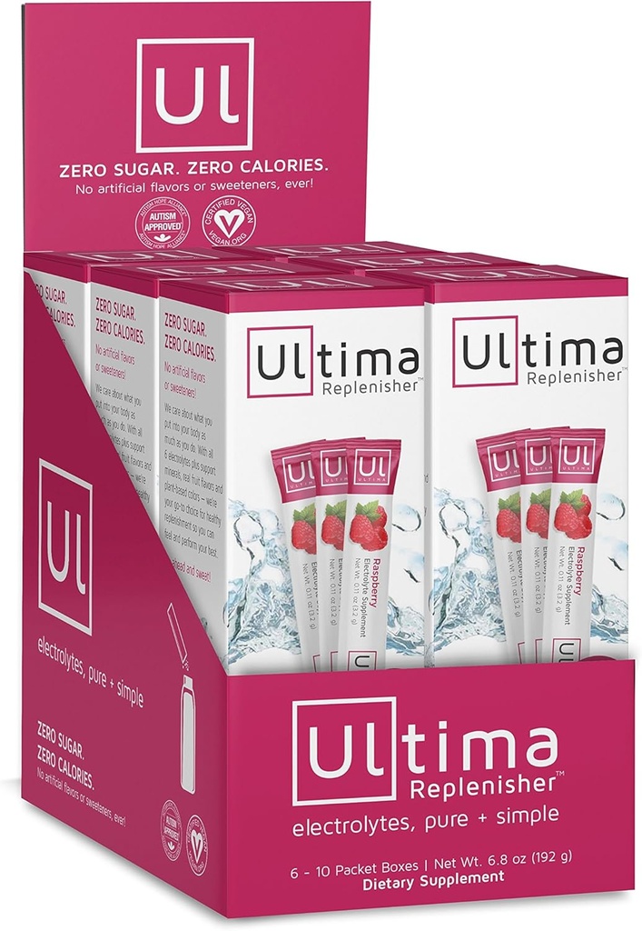 Ultima Hydrating Electrolite Powder, Raspberry, 60 Count Stickpacks