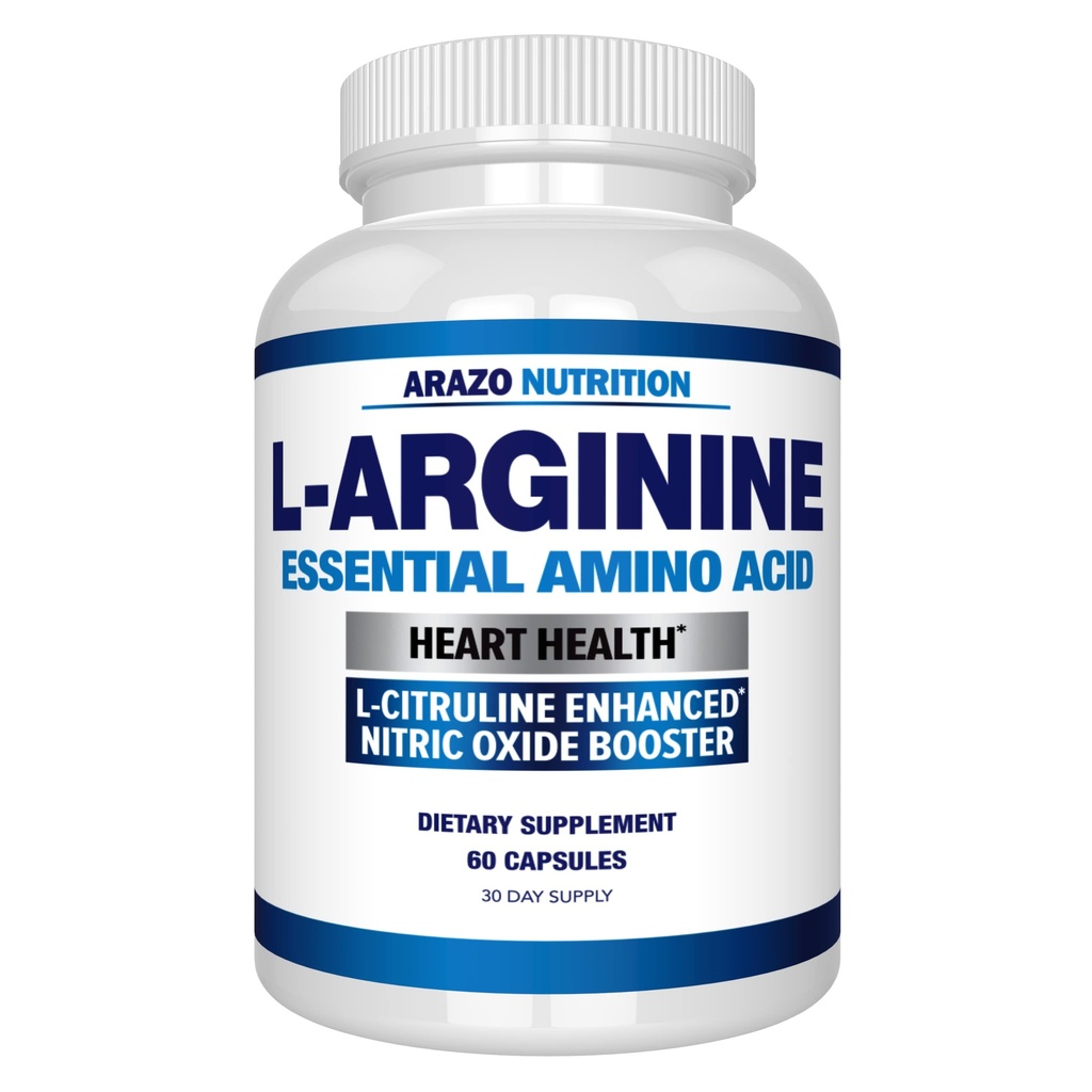 Arazo Nutrition Premium L Arginine - 1340mg Nitric Oxide Booster dengan L-Citrulline & Escule Amino Accids for Muscle Gain and Energy - powerful NO Booster to Train Longer & Hard - 60 Capsules