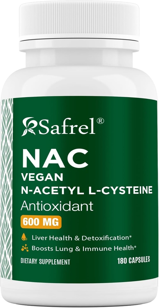 Safrel N-Acetyl-L-Cysteine (NAC) Capsules, 600mg, 180 Count, Respiratory, Imune, Imune, Kesehatan Pengaruh Kesehatan, Free- radikal, Mudah Absorb, Non- GMO, Gluten Bebas