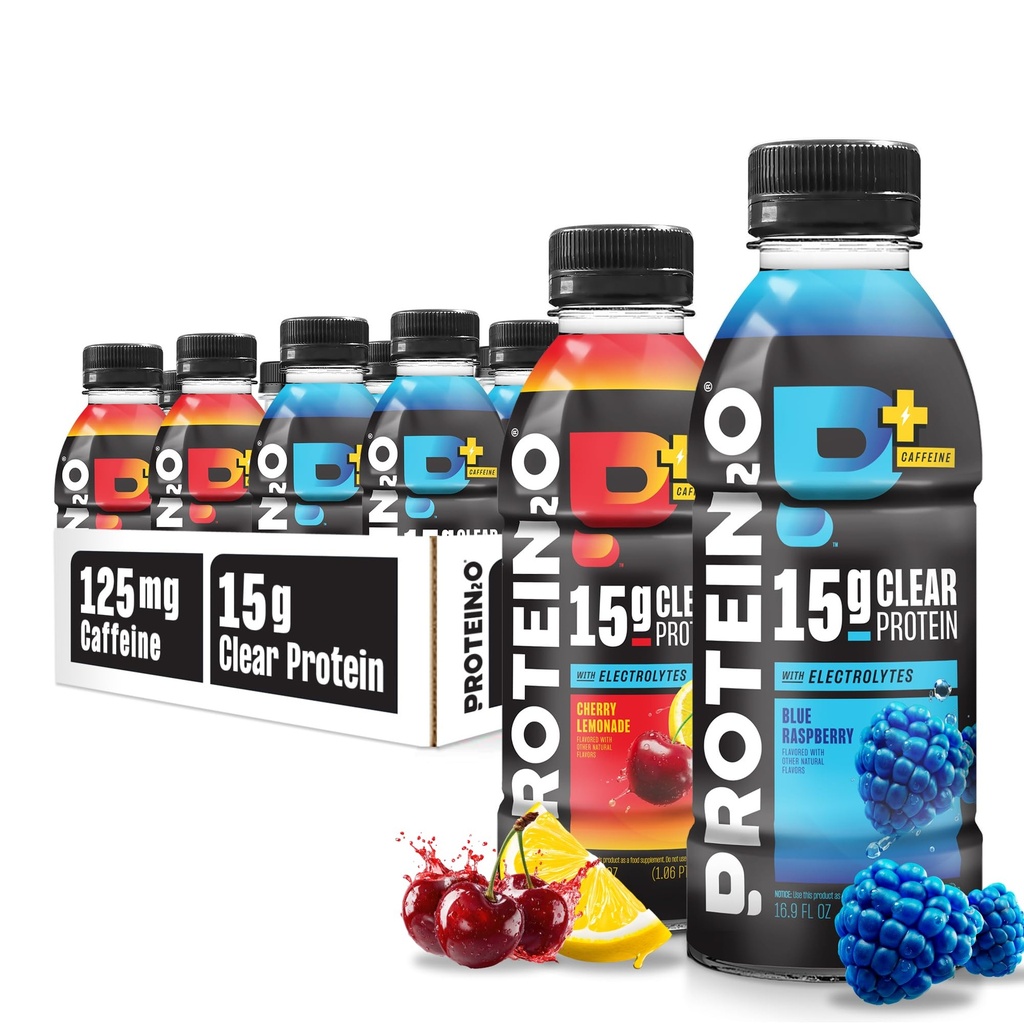 Protin2o 15g Whey Protein Isolat Hidration Drink Plus Energy & Focus, 350mg of Electrolites, Vitamin B5 & B6, Sugar Free, Variety Energy Pack, 16,9 oz Bottle (Paket 12)