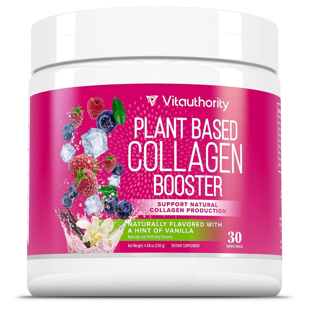 Vitauthority Vegan Collagen Powder for Women - Plant Based Collagen Suplement for Women with Proprietary Vegan Hakin and Nails Vitamins - Vegetarian Collagen Powder with Hyaluronic Acid