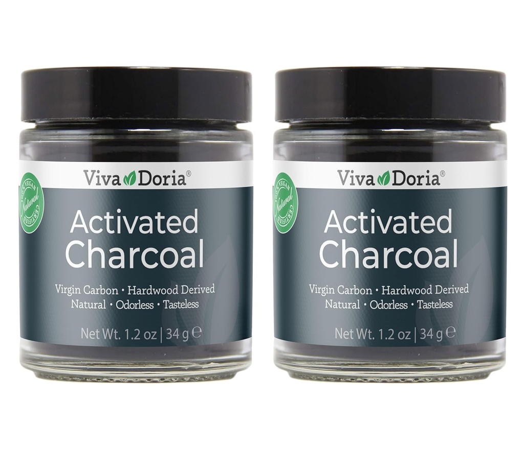 Viva Doria Aktivated Arang Powder, Hardwood Derived, Food Grade, 1.2 Oz Glass Jar (2 Pack)