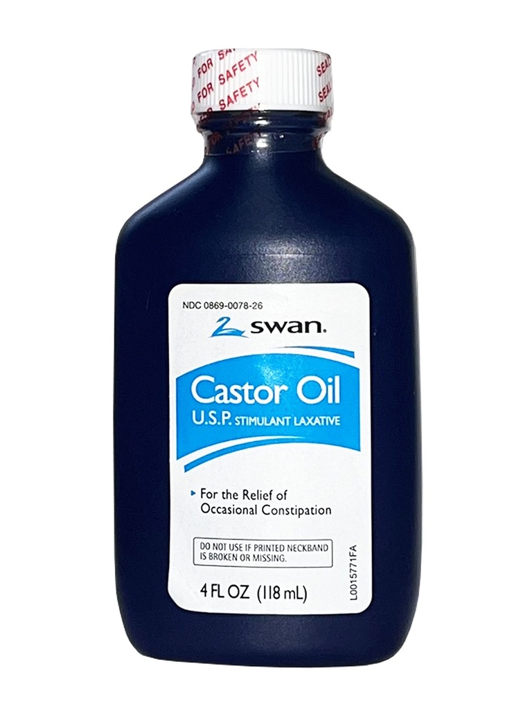 SWAN Castor Oil USP 100% Laxative Stimulant 4 FL OZ-For Relief of sesekali sembelit