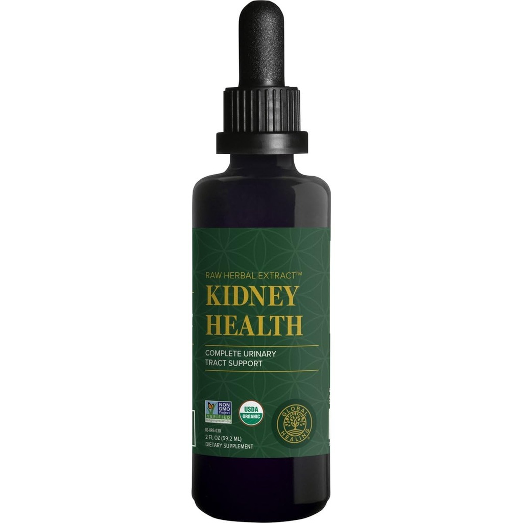 Global Healing USDA Organic Kidney Health with Cranberry & Hydrangea - Kitney Cleanse Liquid Suplement & Stones Dissolver for Urminary Health - Detox & Repair Formula for Bladder Control - 2 Fl Oz