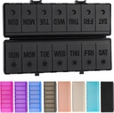 Follable Pill Organizer 2 Kali sehari w / Etched Label -Dual Protection & Portable Weekly AM PM Pill Box, 7 Day Medicine Container, Kasus Besar Travel Pill Case for Week Daily Supplemen Vitamin - All Black