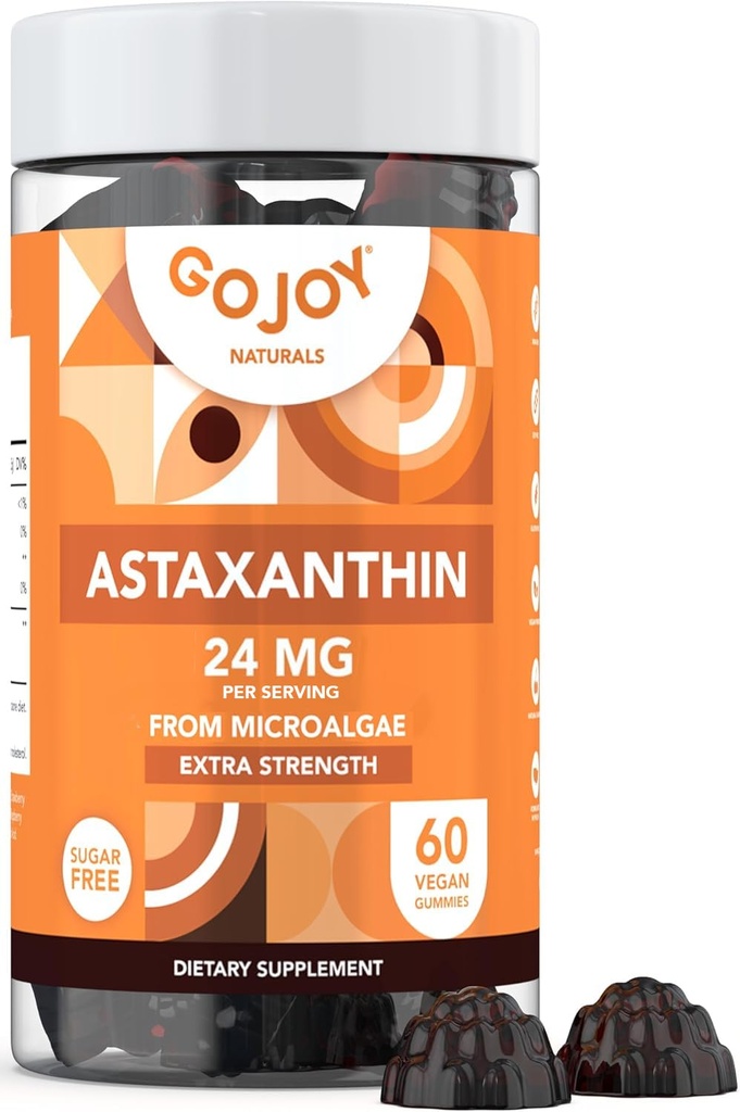 GOJOY NATURALS Astaxanthin Gummies 24mg - Potency Antioksidant Tinggi Tambahan - Skin, Eye & Imune Wellness Dukungan - Vegan, Sugar- Free, Non-GMO, Gluten- Free, Soy- Free - 60 Gummies
