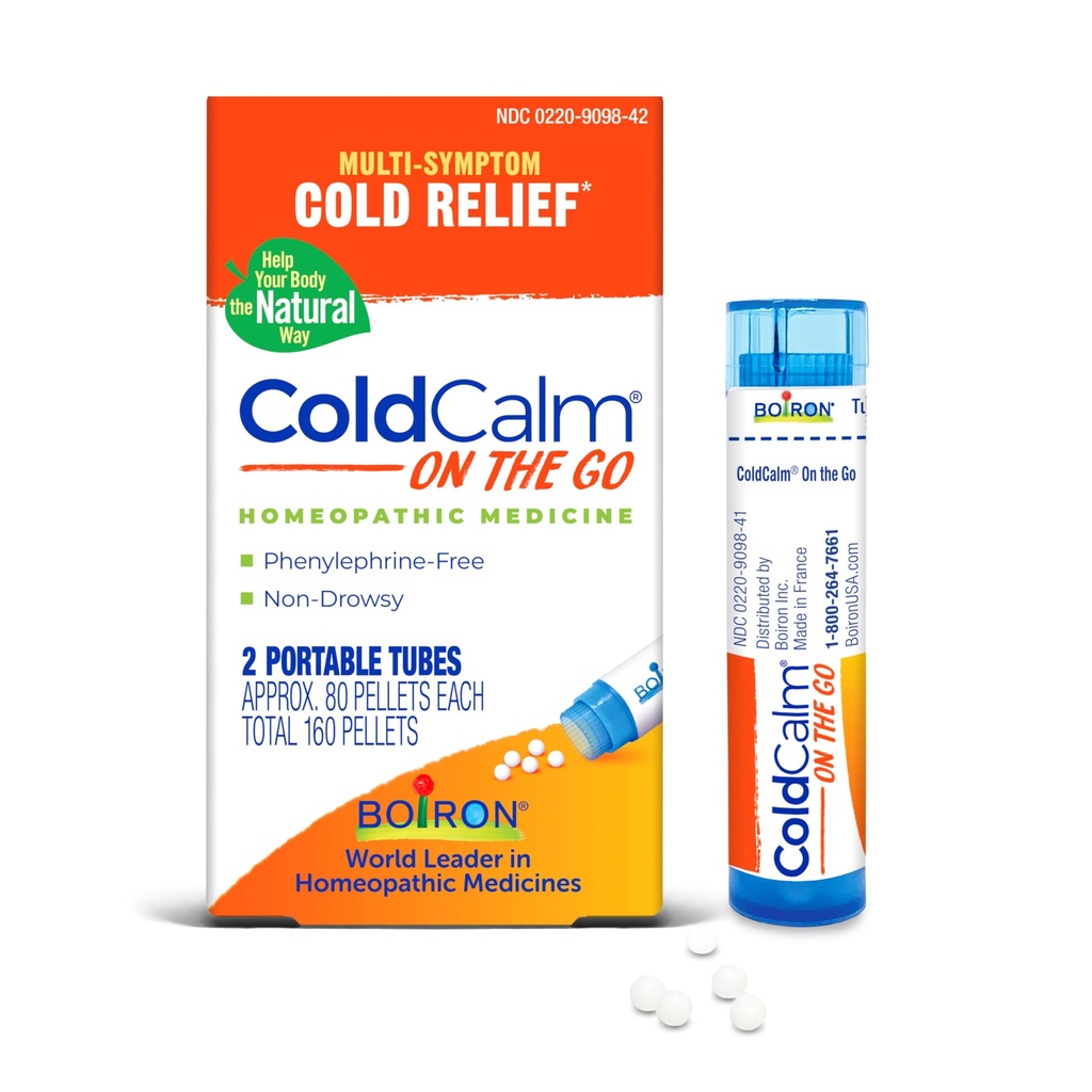 Boiron ColdCalm On The Go Cold Relief for Sneezing, Runny Nose, Nasal Contraffic, and Sore Throat - 2 Count (160 Pellets)