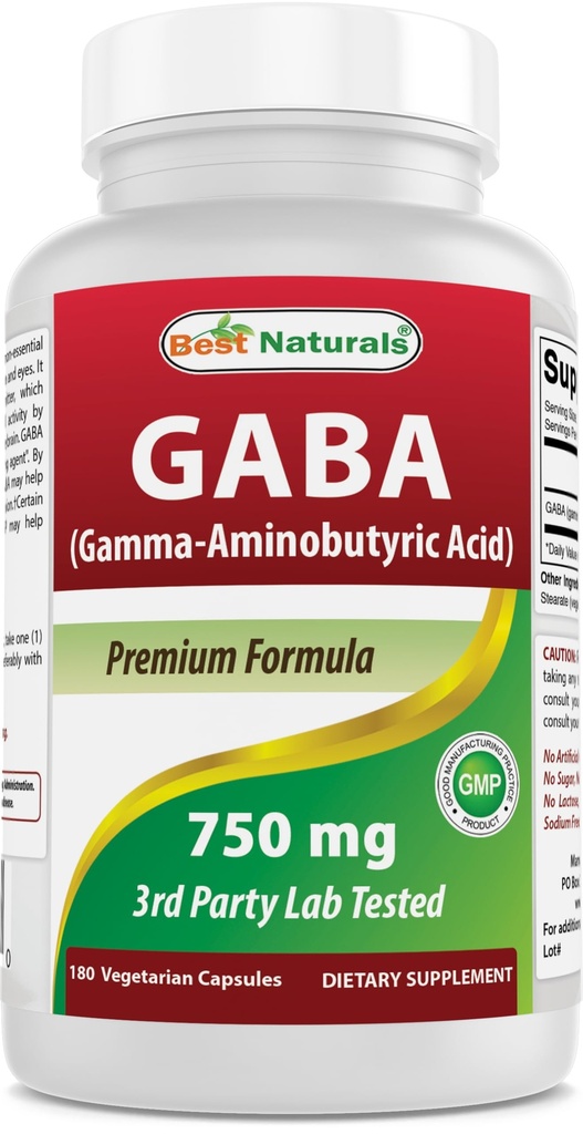 Suplemen GABA Terbaik 750mg 180 Veggie Capsules, Affals Sleep Aid