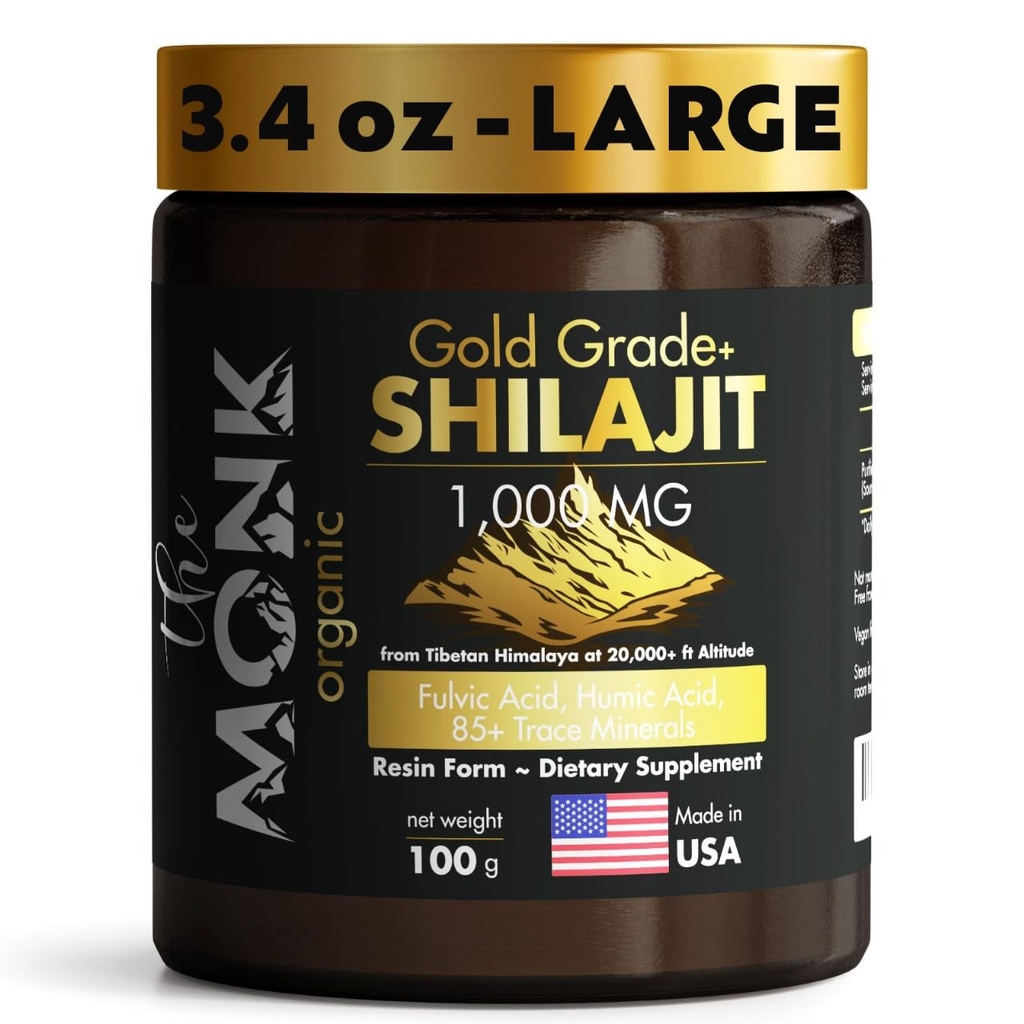 Hilayan Organik Shilajit Resin dengan Fulvic Acid, Humic Acid, 85 + Mineral- Tingkat Emas Plus - 100g, 1000 mg Per Serving - Energi, Stamina, Brain Dukungan - Dibuat di Amerika Serikat