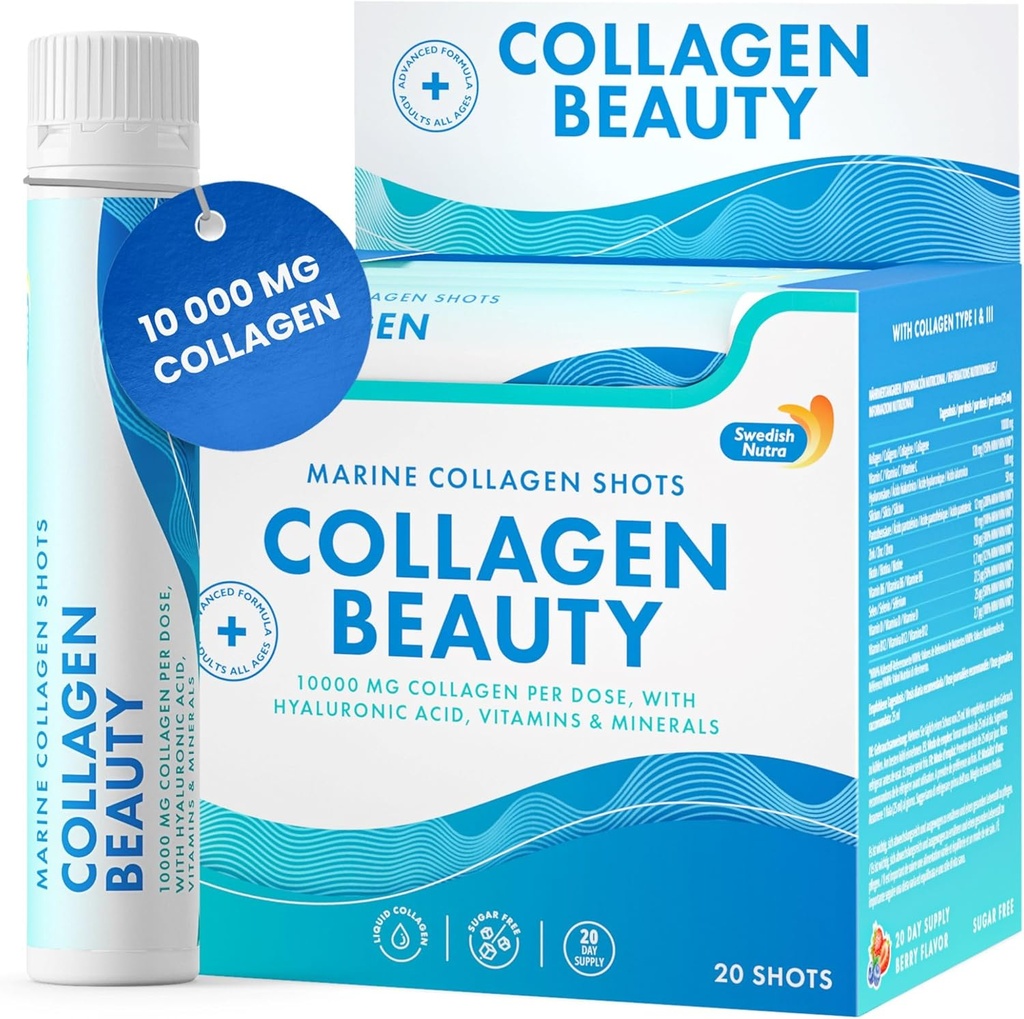 - Keindahan Collagen, 124; 10.000 mg Hydrolyzed Marine Cliid Suplemen - 20 x 25 ml Daily Shots 124; Hyaluronic Acid dan Vitamin C untuk mendukung rambut sehat, Skin, Nails 124; Sugar- Free