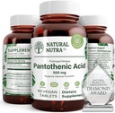 Natural Nutra Time Release Pantothenic Acid 500 mg, Vitamin B5 Suplemen Membantu Break Down Fat and Carbohydrates, Metabolisme dan Energi, Impreve Muscle Health, 60 Vegetarian Tablet (3 Pack)