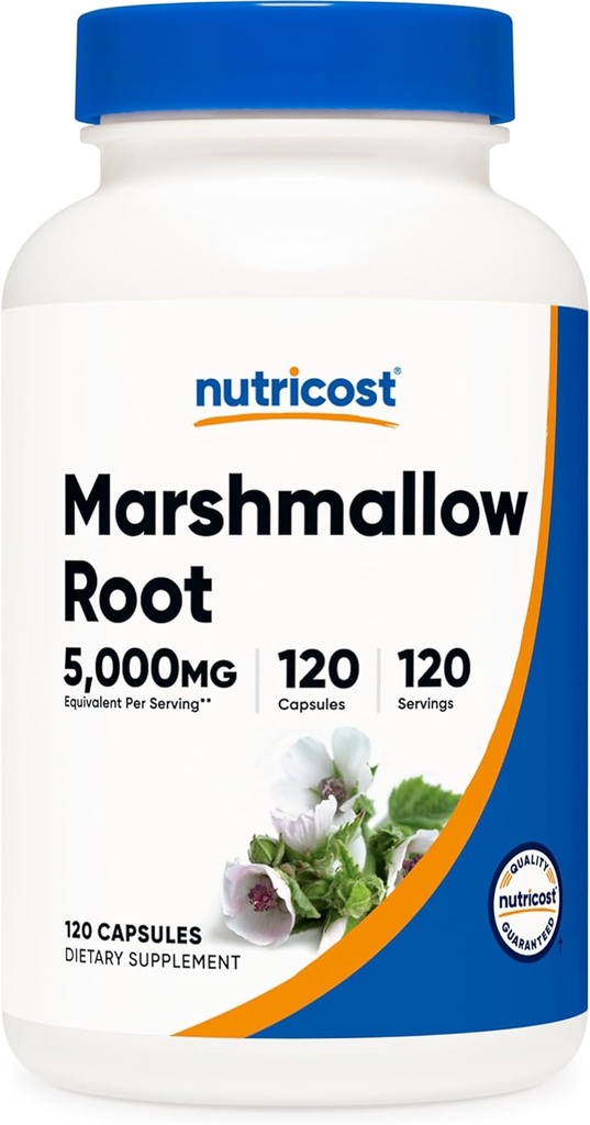 Nutricost Marshmallow Root 5000mg Equivalen, 120 Vegetarian Capsules - Gluten Free & Non-GMO - dari 500mg 10: 1 Ekstrak