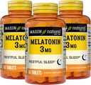 MASON NATURAL Melonatin 3 mg dengan B6 & Calcium, Natural Sleep Aid, Support Restful Sleep, 60 Tablet (Paket 3)
