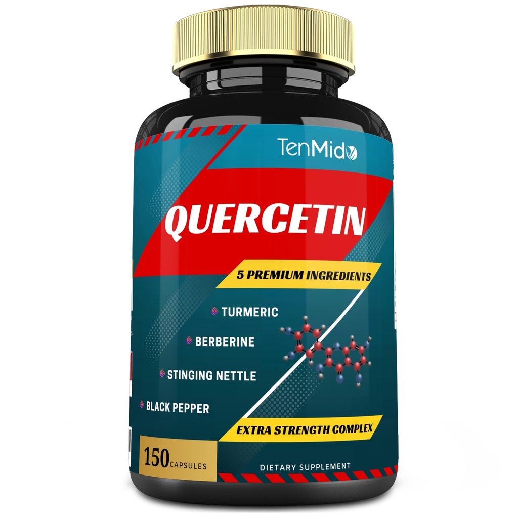 Quercetin Suplemen Kapsul - Mendukung Sistem Imune & Heart Kesehatan, Antioksidan Berberine, Stinging Nettle, Turmeric, Black Pepper - 150 Kapsul - 5 Bulan Suppply