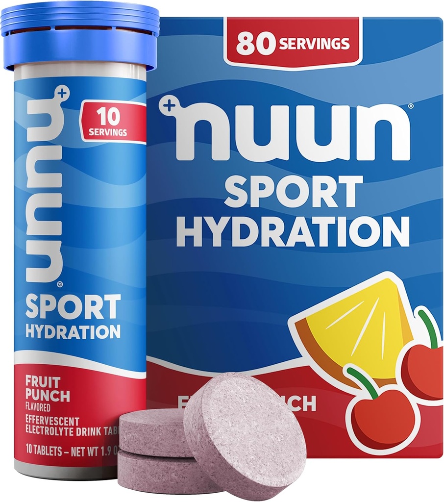 Nuun Sport Electrolite Tablet dengan Magnesium, Kalsium, Potasium, Chloride & Sodium, Gluten Free & Vegan, Fruit Punch, 8 Pack (80 Servis Total)
