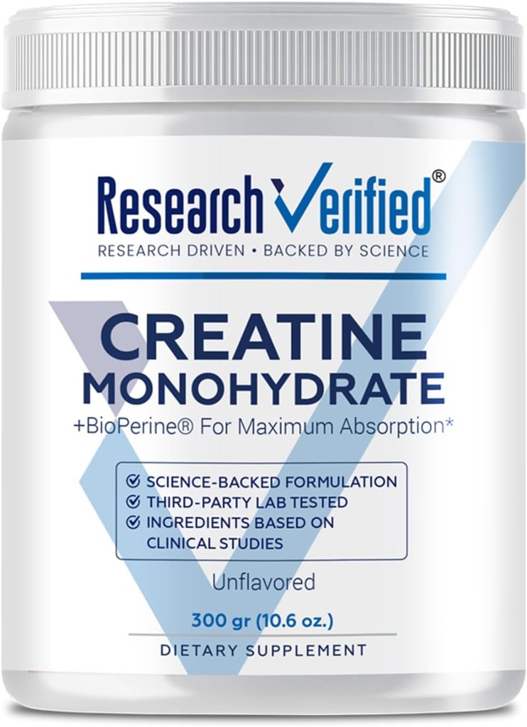 Research Verified Creatine Monohydrate - Duplication Optimal Muscle Growth, Enhance Performance - 5000mg Creatine Monohydrate - BioPerine - 60 Servings