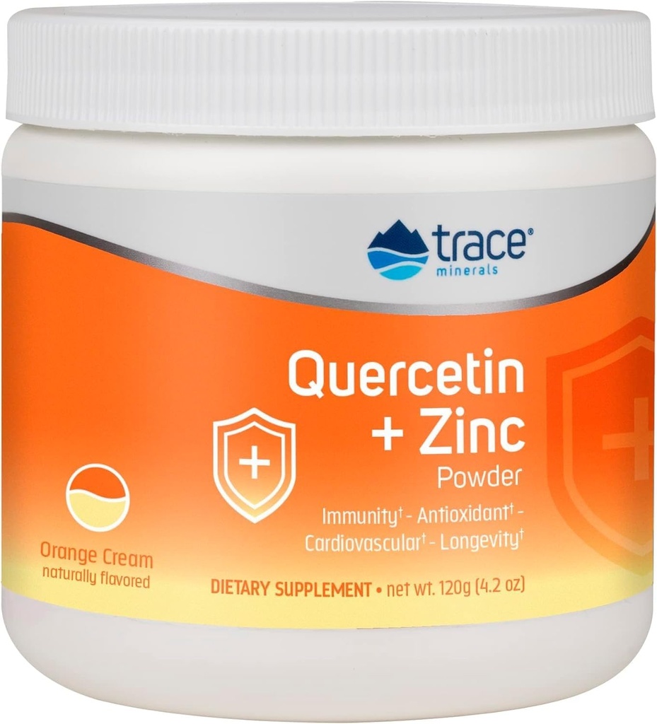 Telusuri Mineral Quercetin Plus Zinc Powder - Antioksidant Suplemen Ammune - Mineral Suplemen Aids Cardiovascular Health - termasuk Vitamin C & Ionic - Orange Cream, 120g (30 Pelayan)