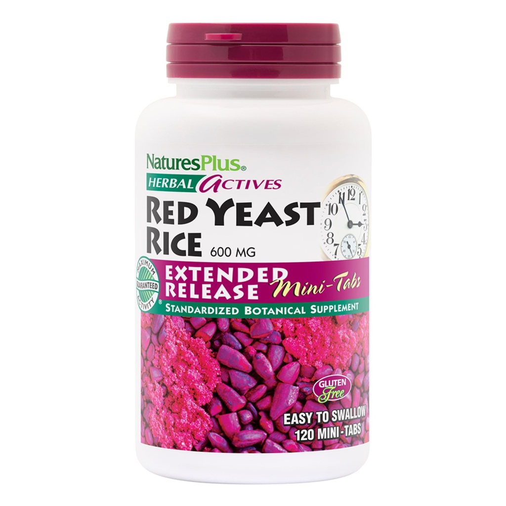 NaturresPlus Herbal Actives Red Yeast Rice, Extended Rilis - 600 mg, 120 Mini Tablet - Herbal Supplemen - Vegan, Vegetarian, Gluten- 60 Gratis